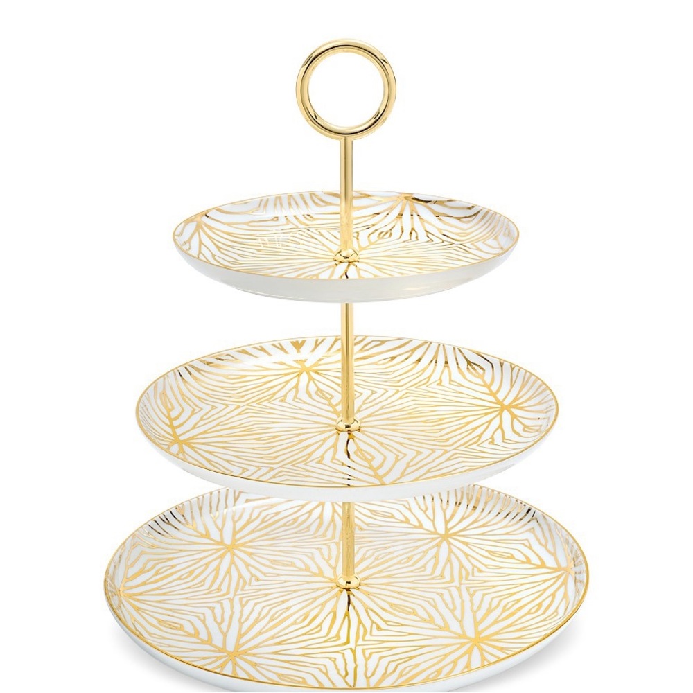 Talianna Lilypad 3 tier stand in white porcelain and 24k gold